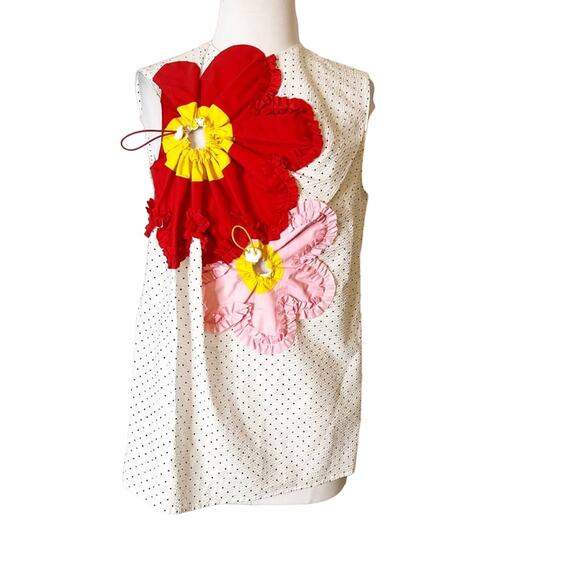 Marianna Senchina polka dot flower inscription sleeveless blouse top sz M - Picture 3 of 7